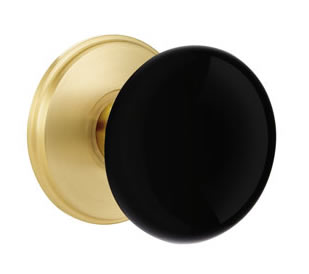 Emtek Ebony Porcelain Knob with Watford Rosette Satin Brass