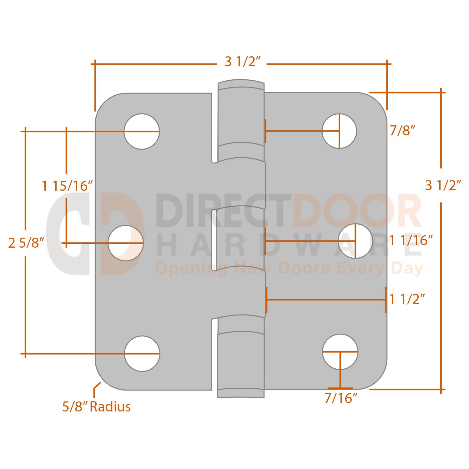 Measurements for Emtek 3.5 inch Ball Bearing Hinge - 5/8 inch Radius