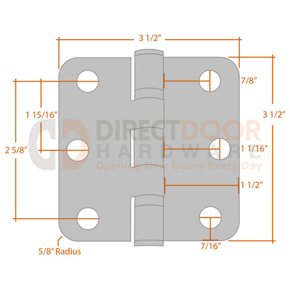 Measurements for Emtek 3.5 inch Ball Bearing Hinge - 5/8 inch Radius