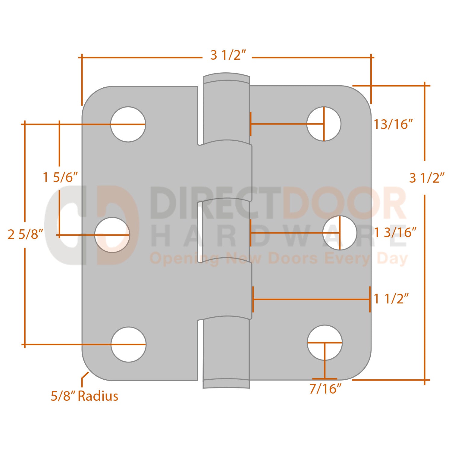 Measurements for Emtek 3.5 inch Heavy Duty Hinge - 5/8 inch Radius