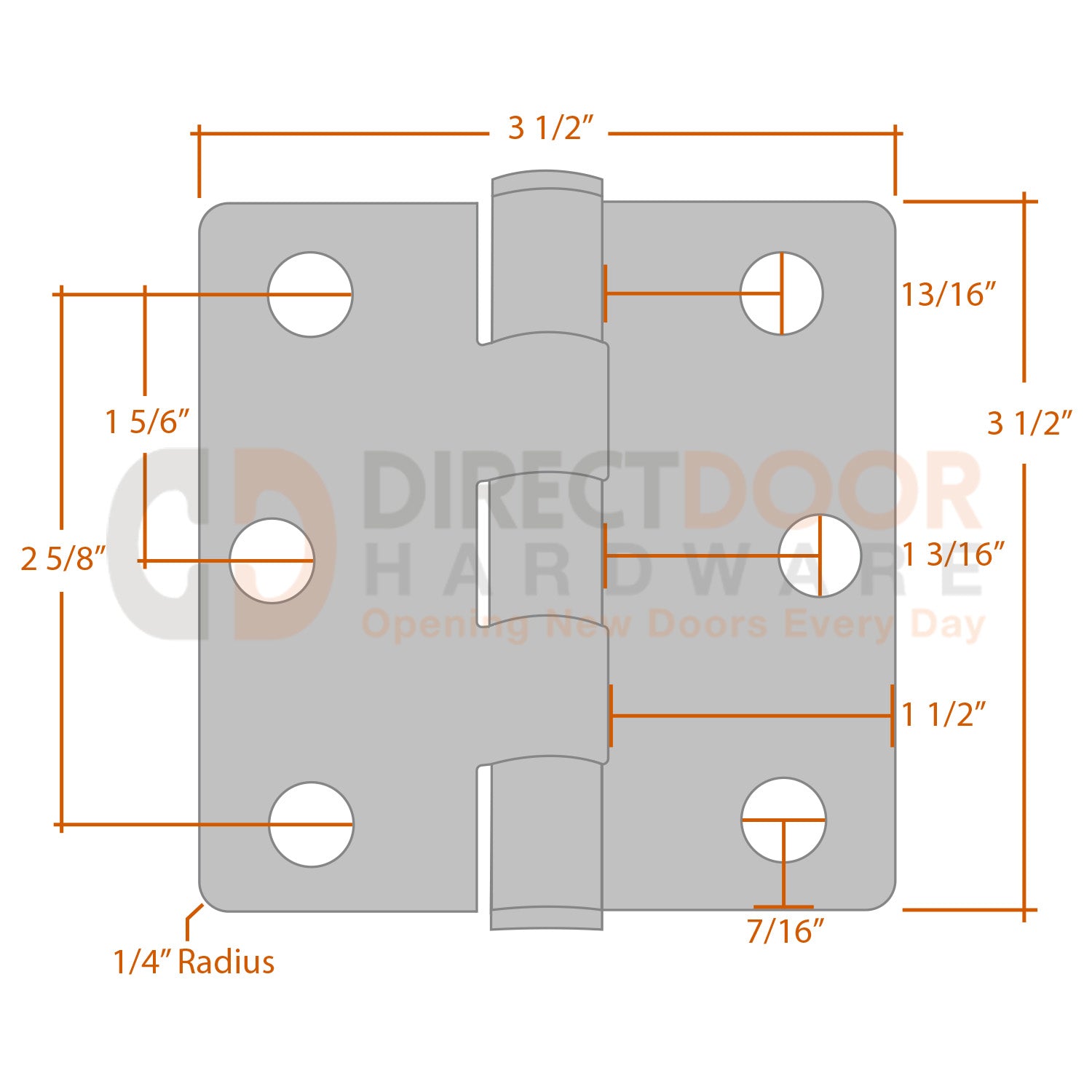 Measurements for Emtek 3.5 inch Heavy Duty Hinge - 1/4 inch Radius