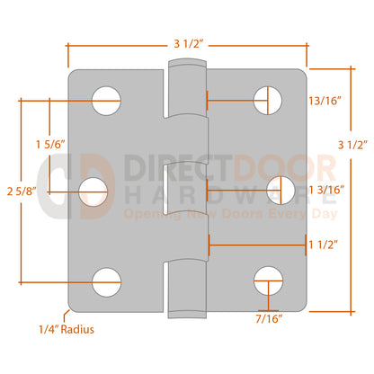 Measurements for Emtek 3.5 inch Heavy Duty Hinge - 1/4 inch Radius