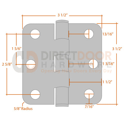 Measurements for Emtek 9823332D 3.5 inch Door Hinge - 5/8 inch Radius