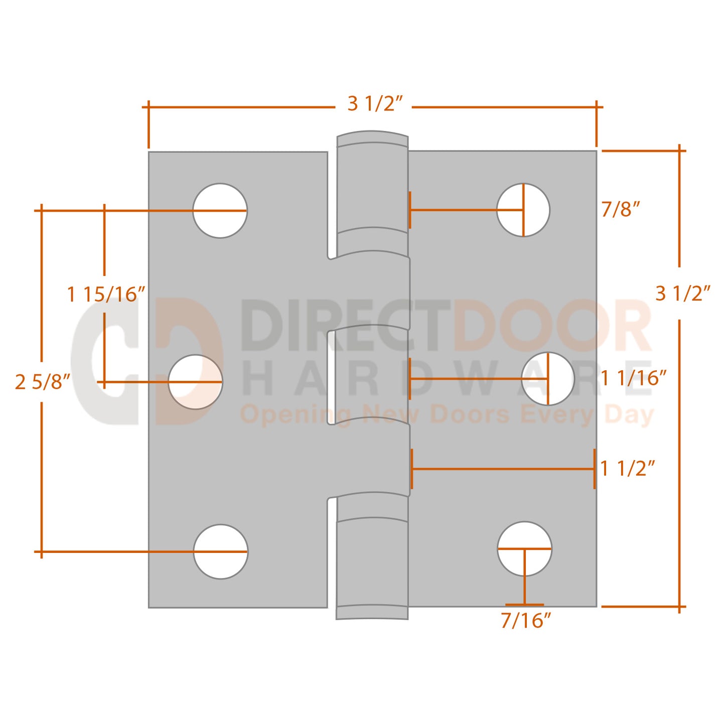 Measurements for Emtek 3.5 inch Ball Bearing Door Hinge - Square Corners