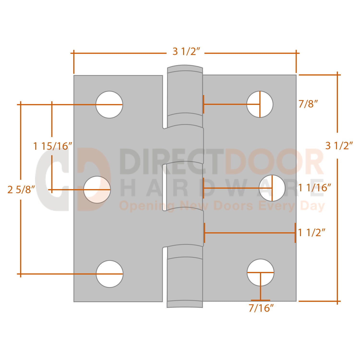 Measurements for Emtek 3.5 inch Ball Bearing Door Hinge - Square Corners