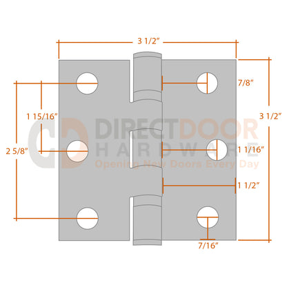 Measurements for Emtek 3.5 inch Ball Bearing Door Hinge - Square Corners