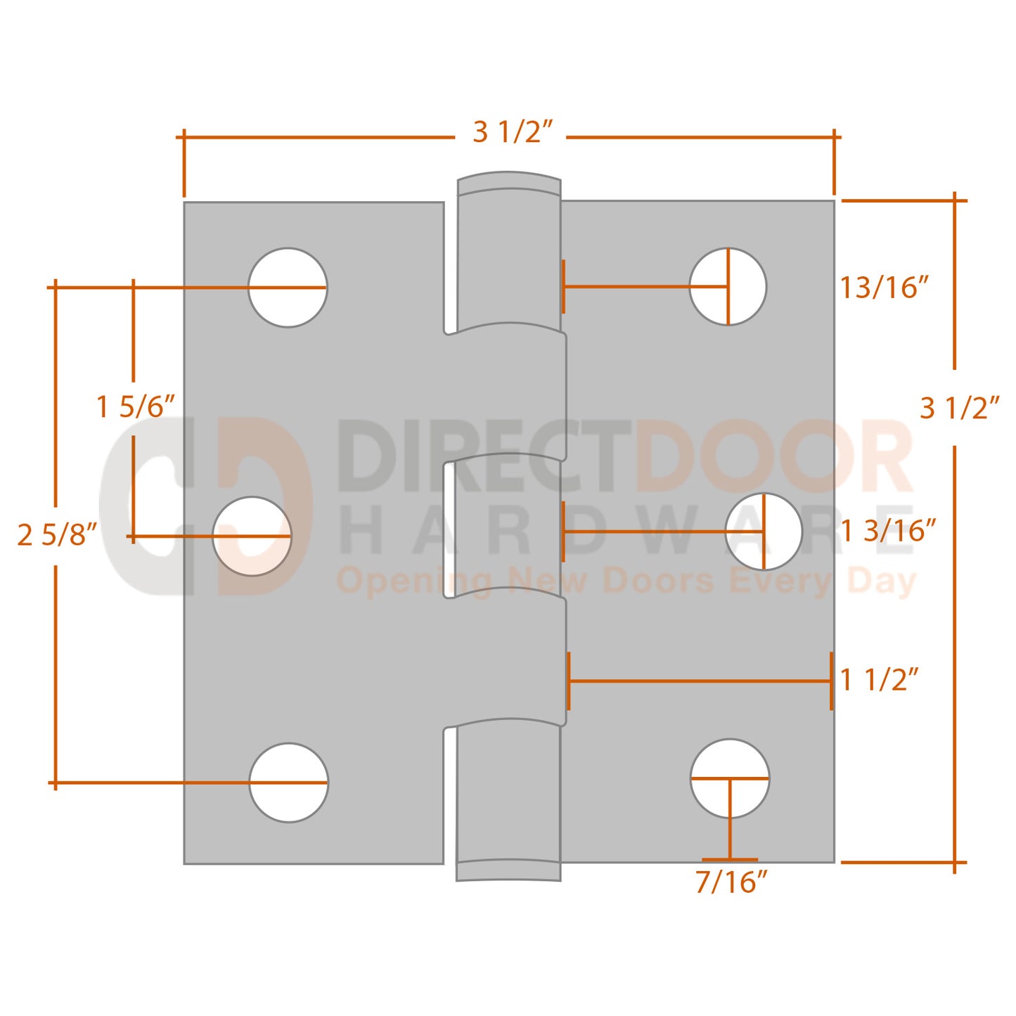 Measurements for Emtek 9821332D 3.5 inch Door Hinge - Square Corners