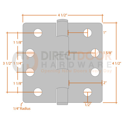Measurements for Emtek 4.5 inch Heavy Duty Hinge - 1/4 inch Radius