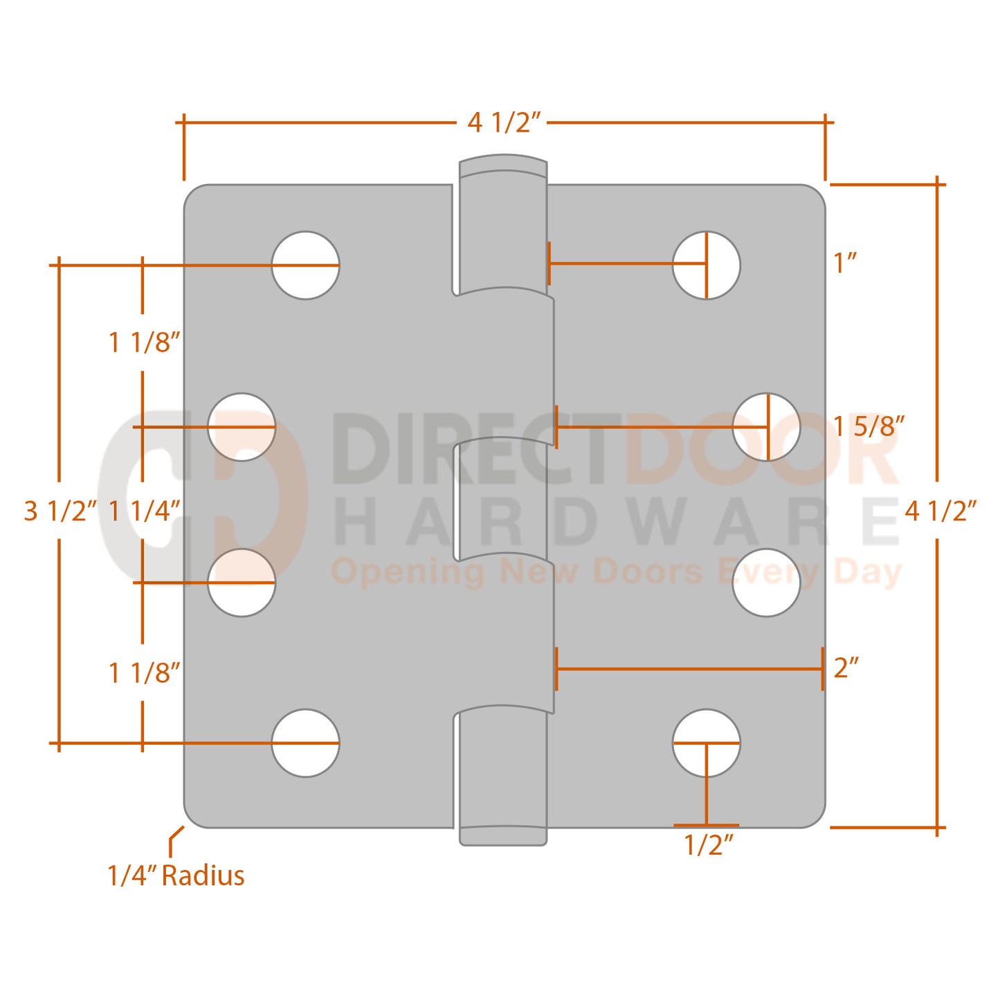 Measurements for Emtek 4.5 inch Ball Bearing Hinge - 1/4 inch Radius
