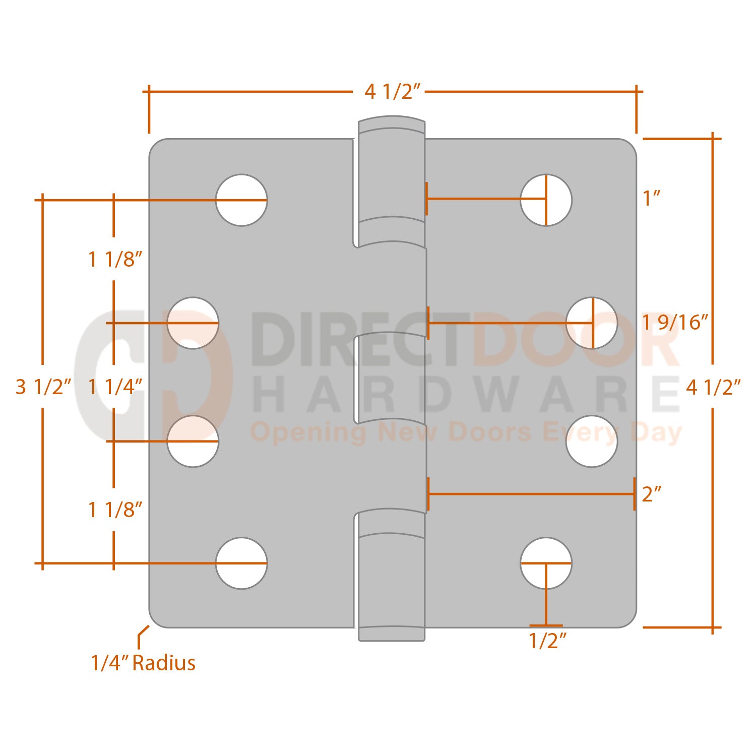 Measurements for Emtek 4.5 inch Ball Bearing Hinge - 1/4 inch Radius