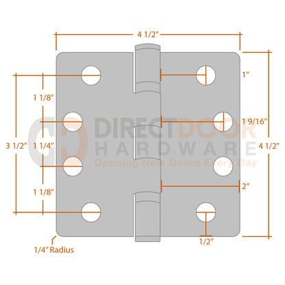 Measurements for Emtek 4.5 inch Ball Bearing Hinge - 1/4 inch Radius