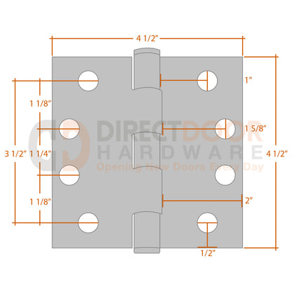 Measurements for Emtek 4.5 inch Heavy Duty Door Hinge - Square Corners