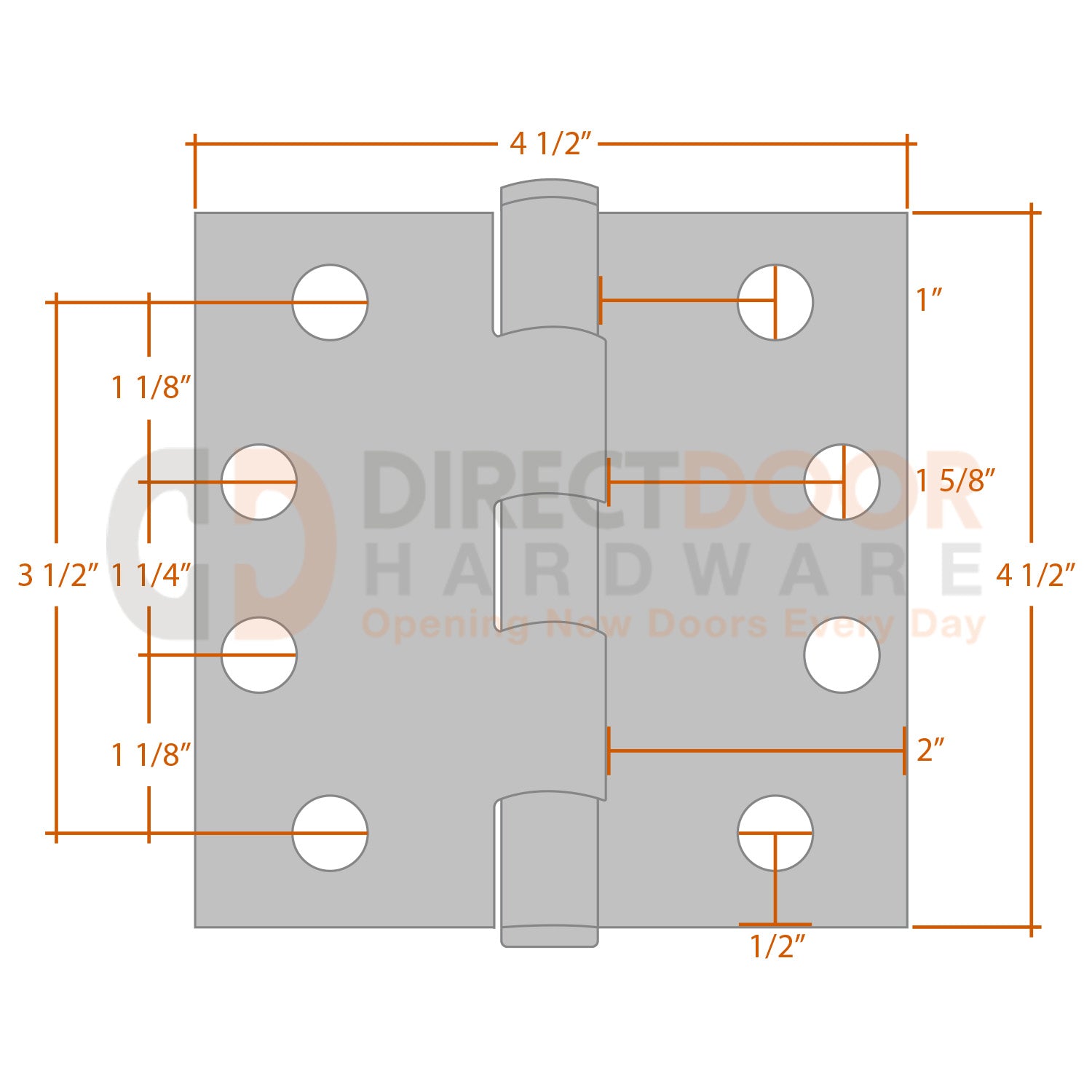 Measurements for Emtek 9821532D 4.5 inch Square Corner Door Hinge
