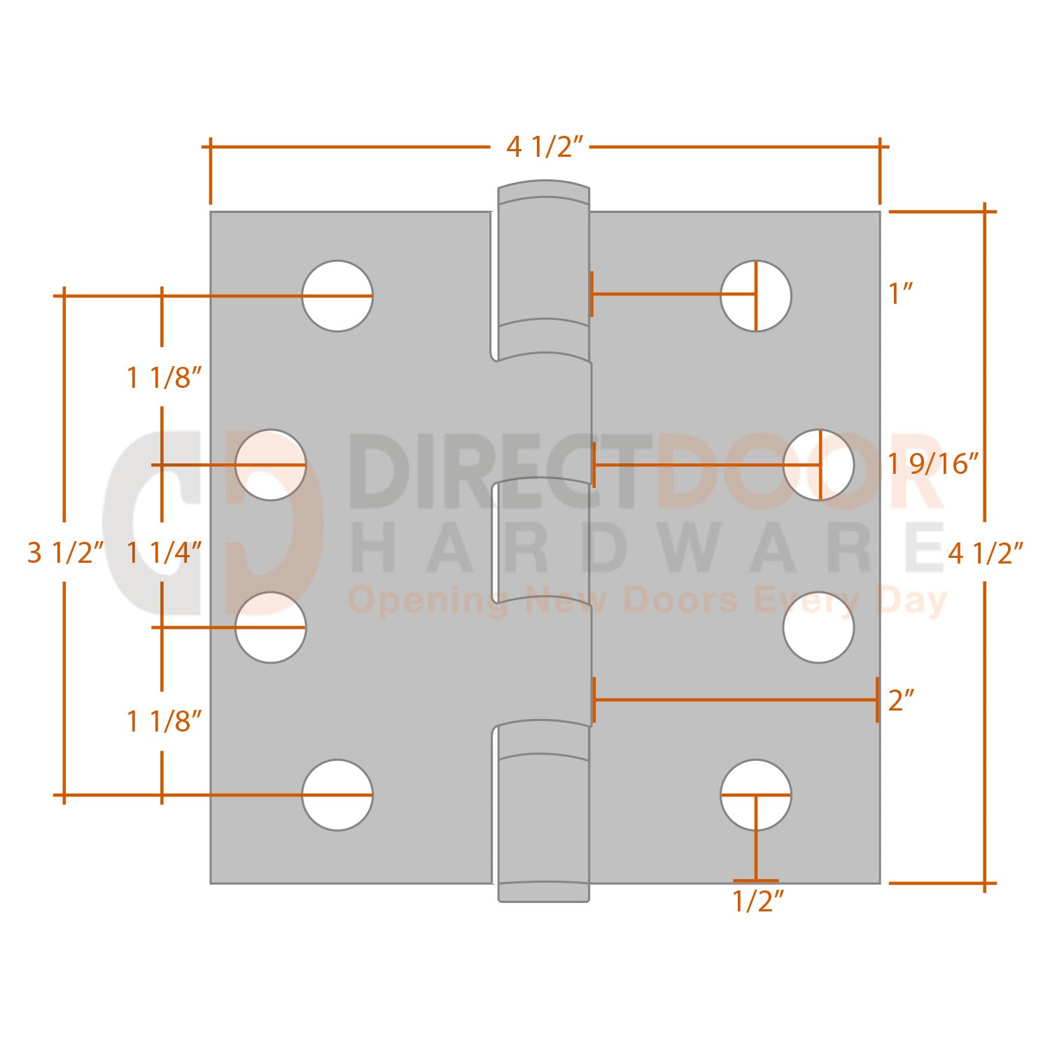 Measurements for Emtek 9841532D 4.5 inch Door Hinge - Square Corners