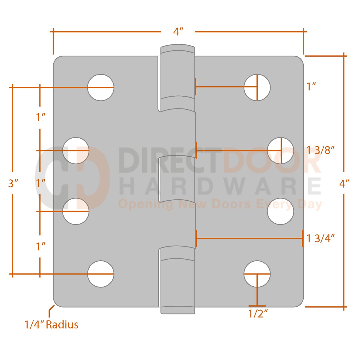 Measurements for Emtek 4x4 Ball Bearing Door Hinge - 1/4 inch Radius