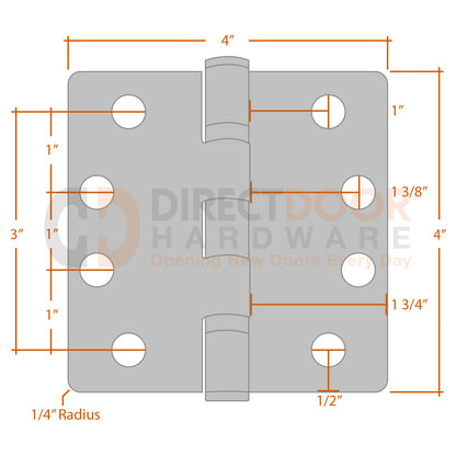 Measurements for Emtek 4x4 Ball Bearing Door Hinge - 1/4 inch Radius