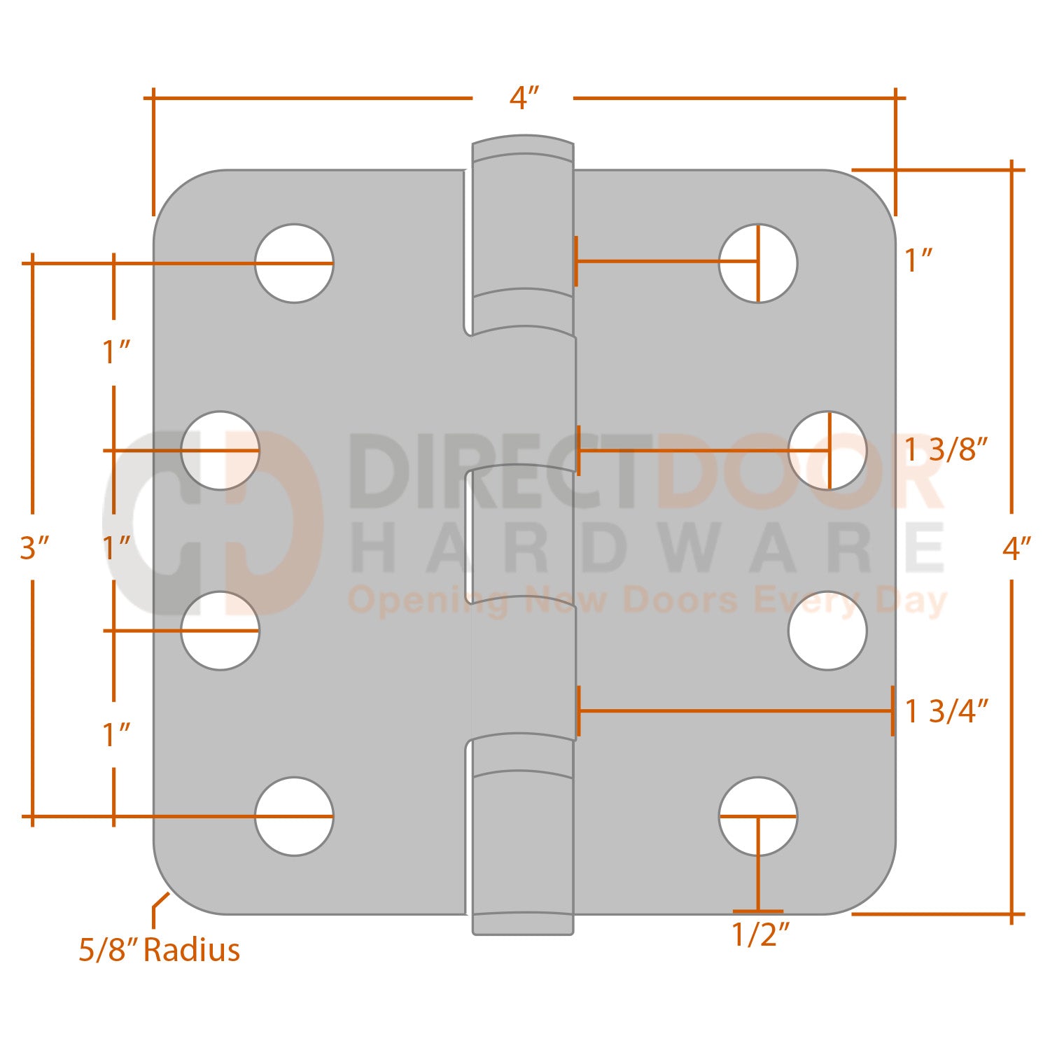 Measurements for Emtek 4x4 Ball Bearing Door Hinge - 5/8 inch Radius