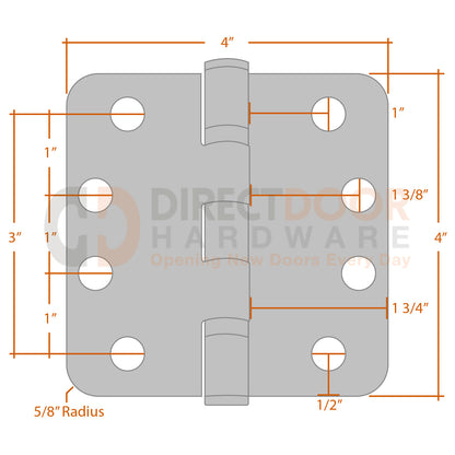Measurements for Emtek 4x4 Ball Bearing Door Hinge - 5/8 inch Radius