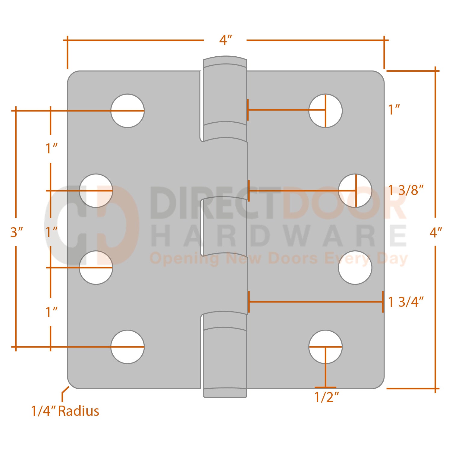 Measurements for Emtek 9842432D 4x4 Door Hinge - 1/4 inch Radius
