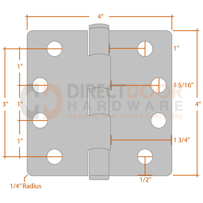 Measurements for Emtek 4x4 Heavy Duty Door Hinge - 1/4 inch Radius