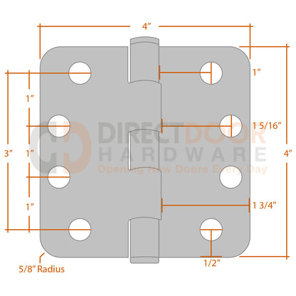 Measurements for Emtek 4x4 Heavy Duty Hinge - 5/8 inch Radius