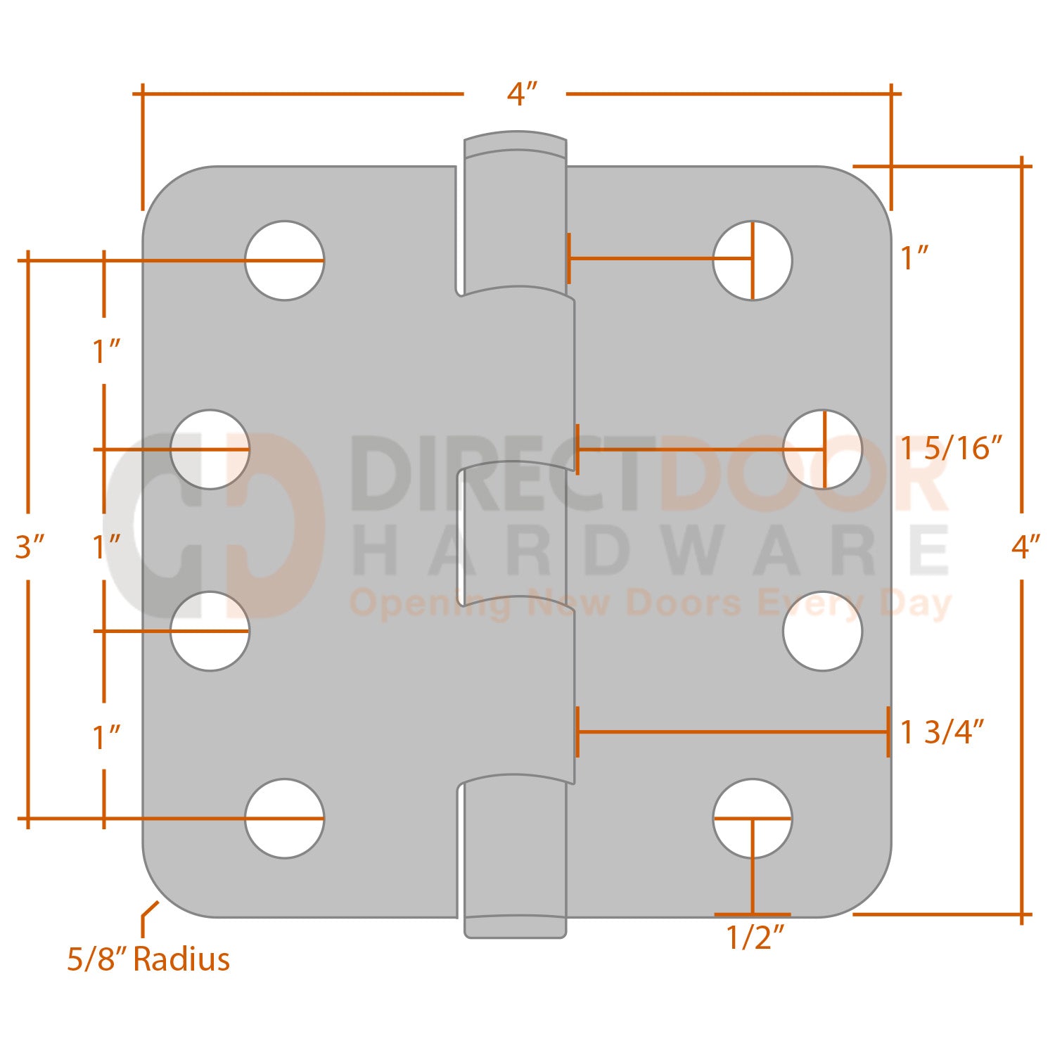 Measurements for Emtek 9823432D 4x4 Door Hinge - 5/8 inch Radius