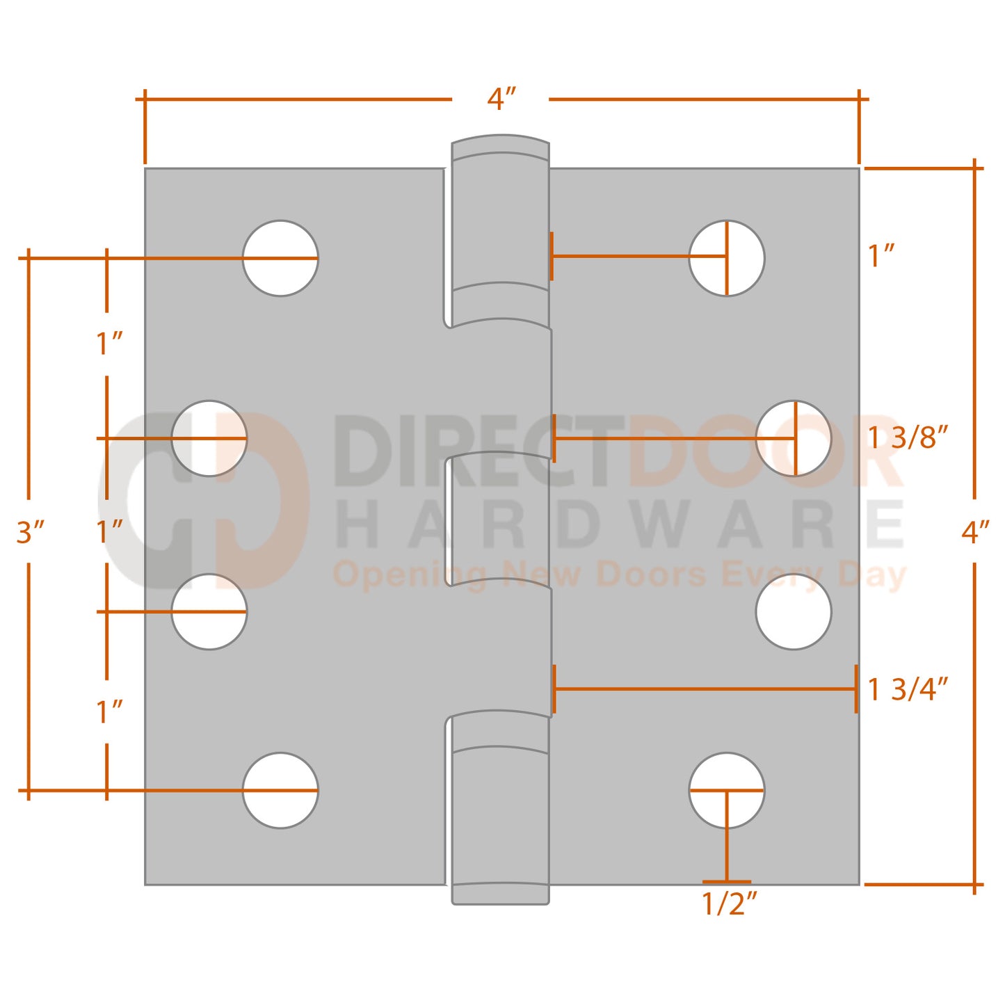 Measurements for Emtek 4x4 Ball Bearing Door Hinge - Square Corners