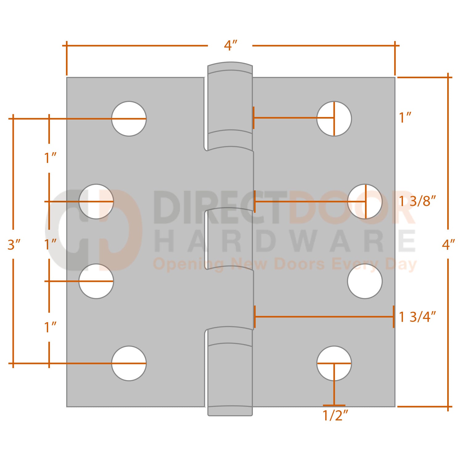 Measurements for Emtek 4x4 Ball Bearing Door Hinge - Square Corners
