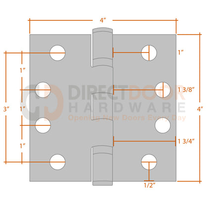 Measurements for Emtek 4x4 Ball Bearing Door Hinge - Square Corners