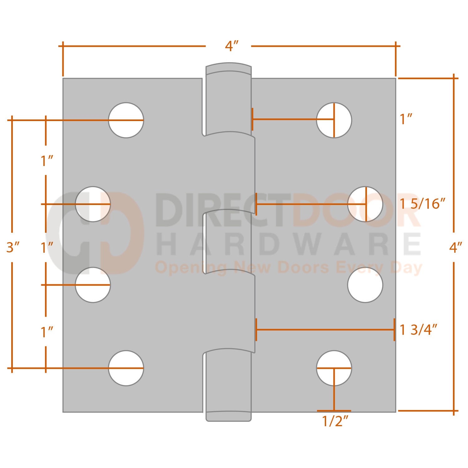 Measurements for Emtek 4x4 Heavy Duty Hinge - Square Corners