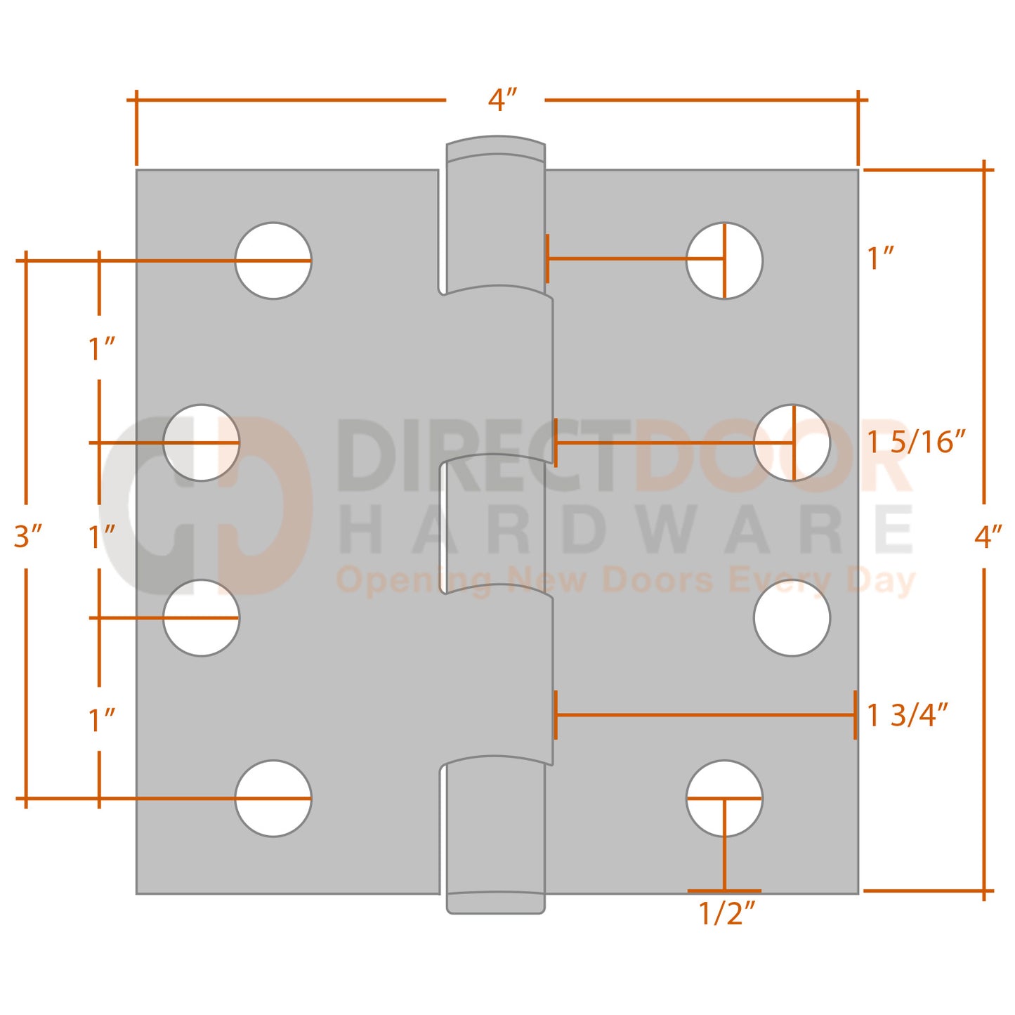 Measurements for Emtek 4x4 Heavy Duty Door Hinge - Square Corner