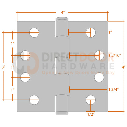 Measurements for Emtek 4x4 Heavy Duty Door Hinge - Square Corner