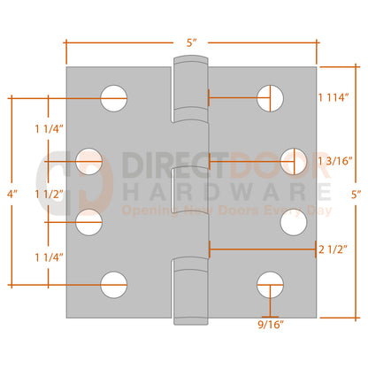 Measurements for Emtek 5x5 Ball Bearing Hinge - Square Corners