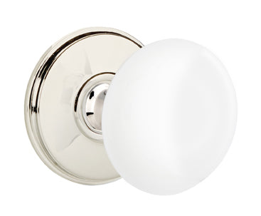 Emtek Ice White Porcelain Knob with Watford Rosette