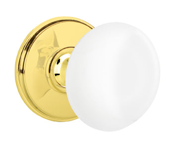 Emtek Ebony Porcelain Knob with Watford Rosette Un Lacquered Brass