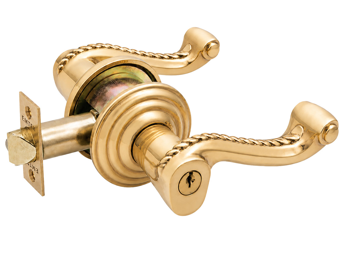 Emtek Rope Key in Lever with Regular Rosette shown in French antique brass.