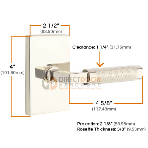 Emtek L-Square Walnut Door Lever with Modern Rectangular Rosette