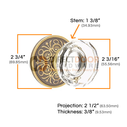 Emtek Lowell Crystal Knob with Lancaster Rosette
