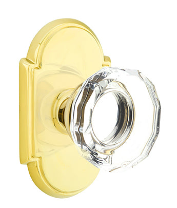 Emtek Lowell Crystal Knob with Style 8 Rosette - Polished Brass