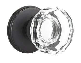 Emtek Lowell Crystal Knob with Watford Rosette Flat Black