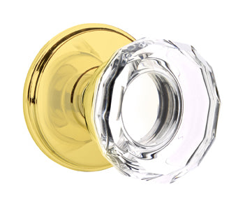 Emtek Lowell Crystal Knob with Watford Rosette Non Lacquered Brass