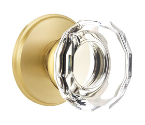 Emtek Lowell Crystal Knob with Watford Rosette Satin Brass