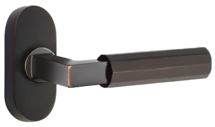 Emtek L-Square Faceted Grip Door Lever with 1 1/2 x 3 inch Oval Stretto Rosette in Oil Rubbed Bronze Finish