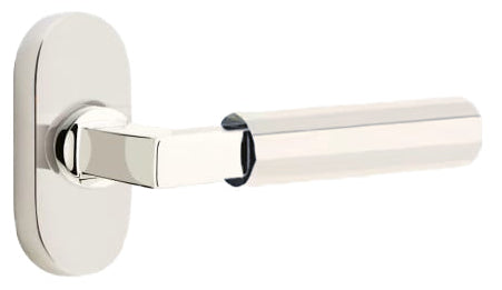 Emtek L-Square Faceted Grip Door Lever with 1 1/2 x 3 inch Oval Stretto Rosette in Polished Nickel Finish