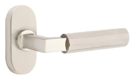 Emtek L-Square Faceted Grip Door Lever with 1 1/2 x 3 inch Oval Stretto Rosette in Satin Nickel Finish