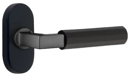 Emtek L-Square Faceted Grip Door Lever with 1 1/2 x 3 inch Oval Stretto Rosette in Flat Black Finish