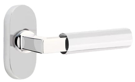 Emtek L-Square Faceted Grip Door Lever with 1 1/2 x 3 inch Oval Stretto Rosette in Polished Chrome Finish