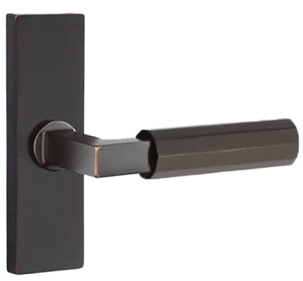 Emtek L-Square Faceted Grip Door Lever with 1 1/2 x 5 inch Rectangular Stretto Rosette in Oil Rubbed Bronze Finish