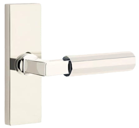 Emtek L-Square Faceted Grip Door Lever with 1 1/2 x 5 inch Rectangular Stretto Rosette in Polished Nickel Finish