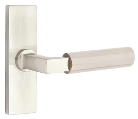 Emtek L-Square Faceted Grip Door Lever with 1 1/2 x 5 inch Rectangular Stretto Rosette in Satin Nickel Finish